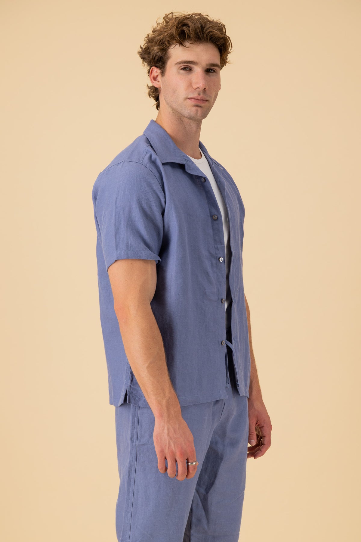 SS Shirt 100% Linen Twill Denim, side view