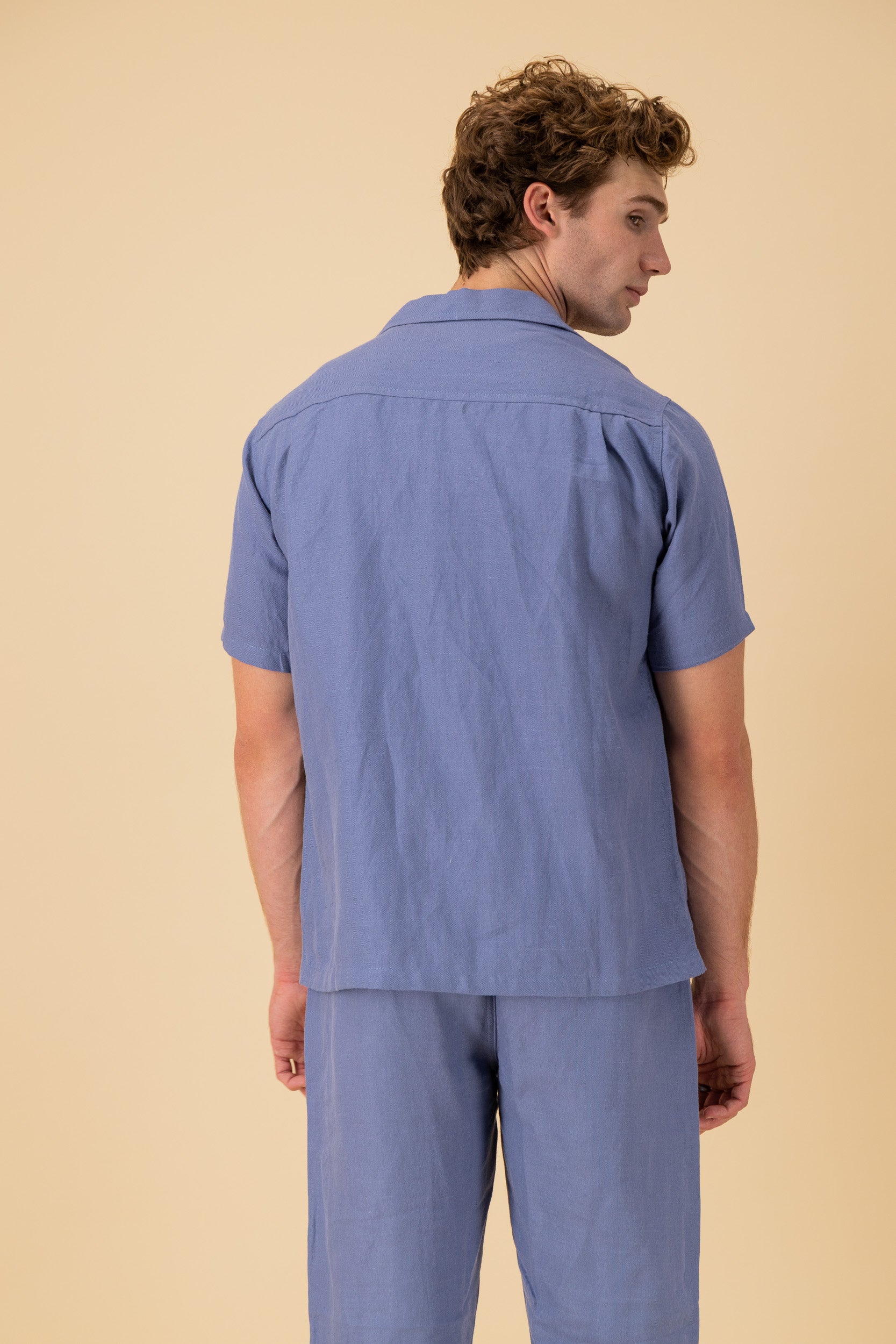 SS Shirt 100% Linen Twill Denim, back view