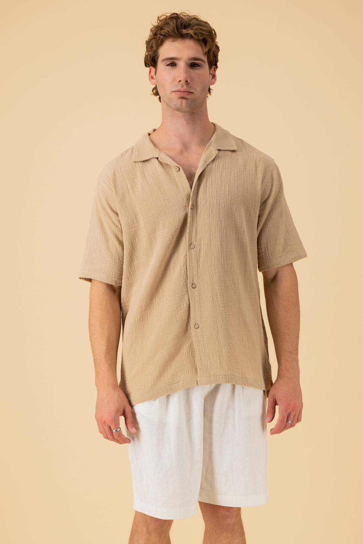 SS Shirt Cotton Muslin Mocha, front view