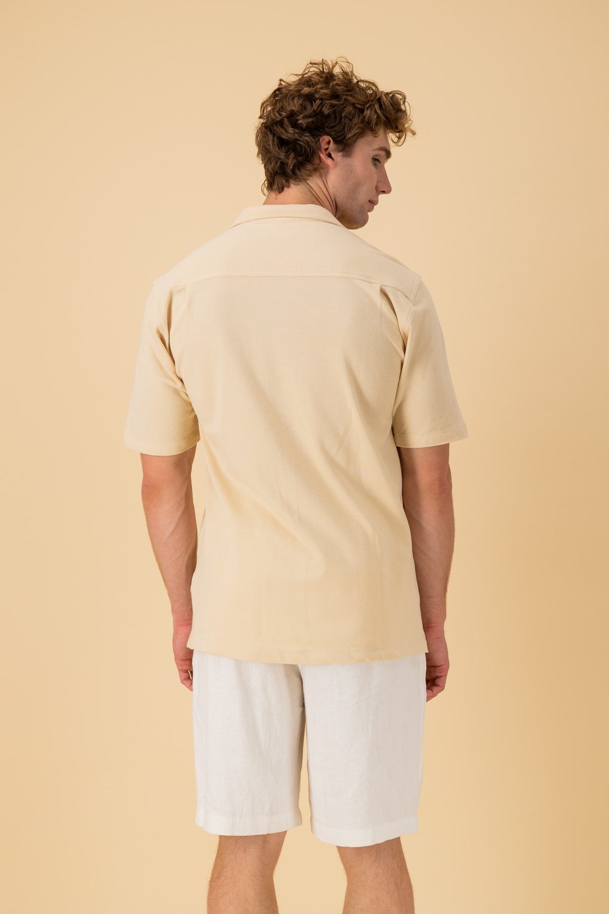 SS Shirt Cotton Pique Sand, back view