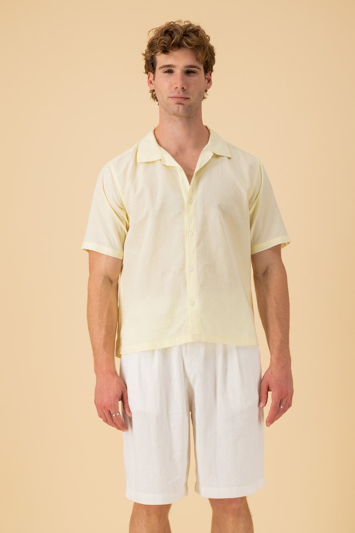 SS Shirt Cotton Slub Pale Yellow, front view