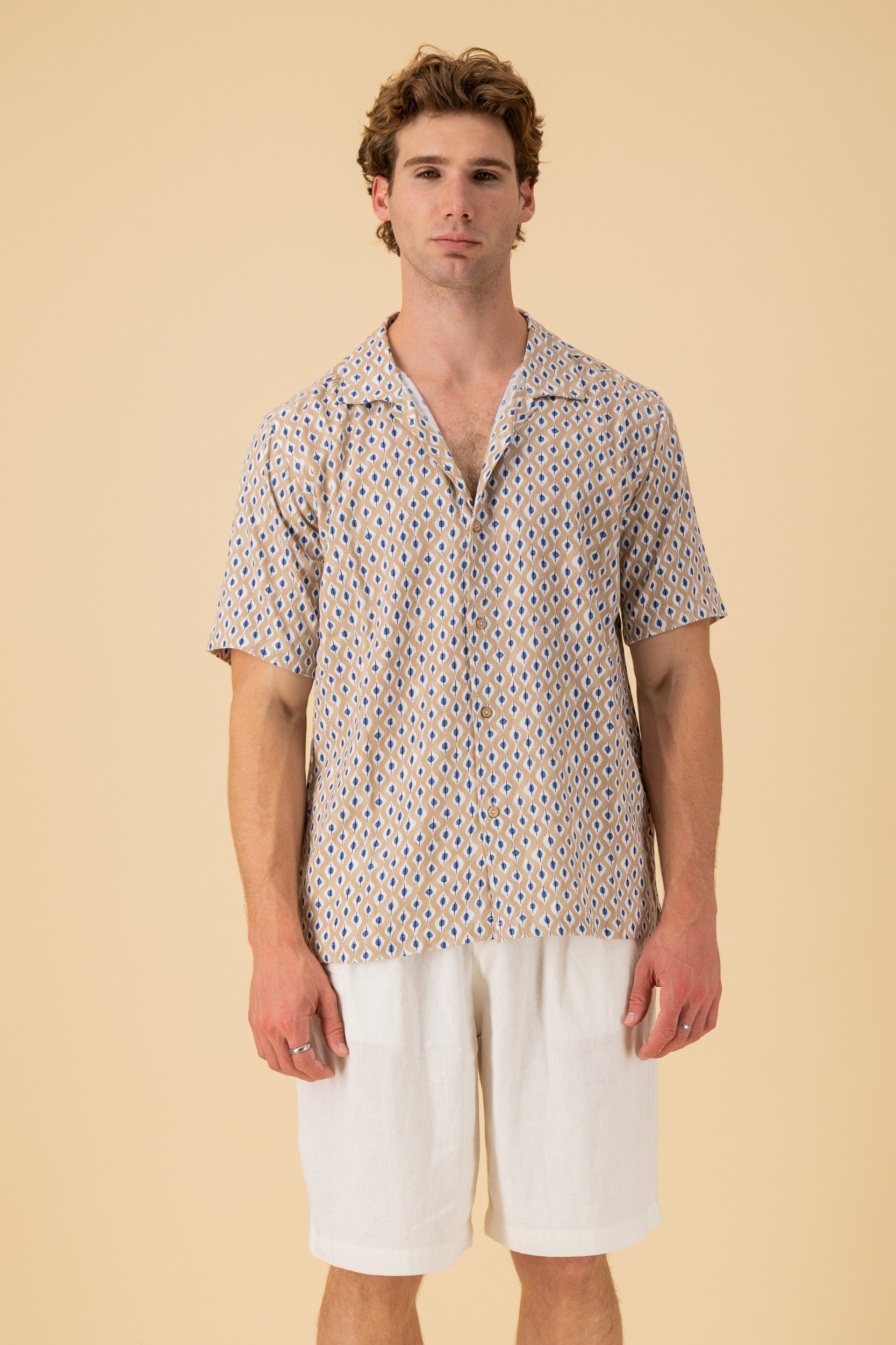 SS Shirt Linen Viscose Evil Eye, front view