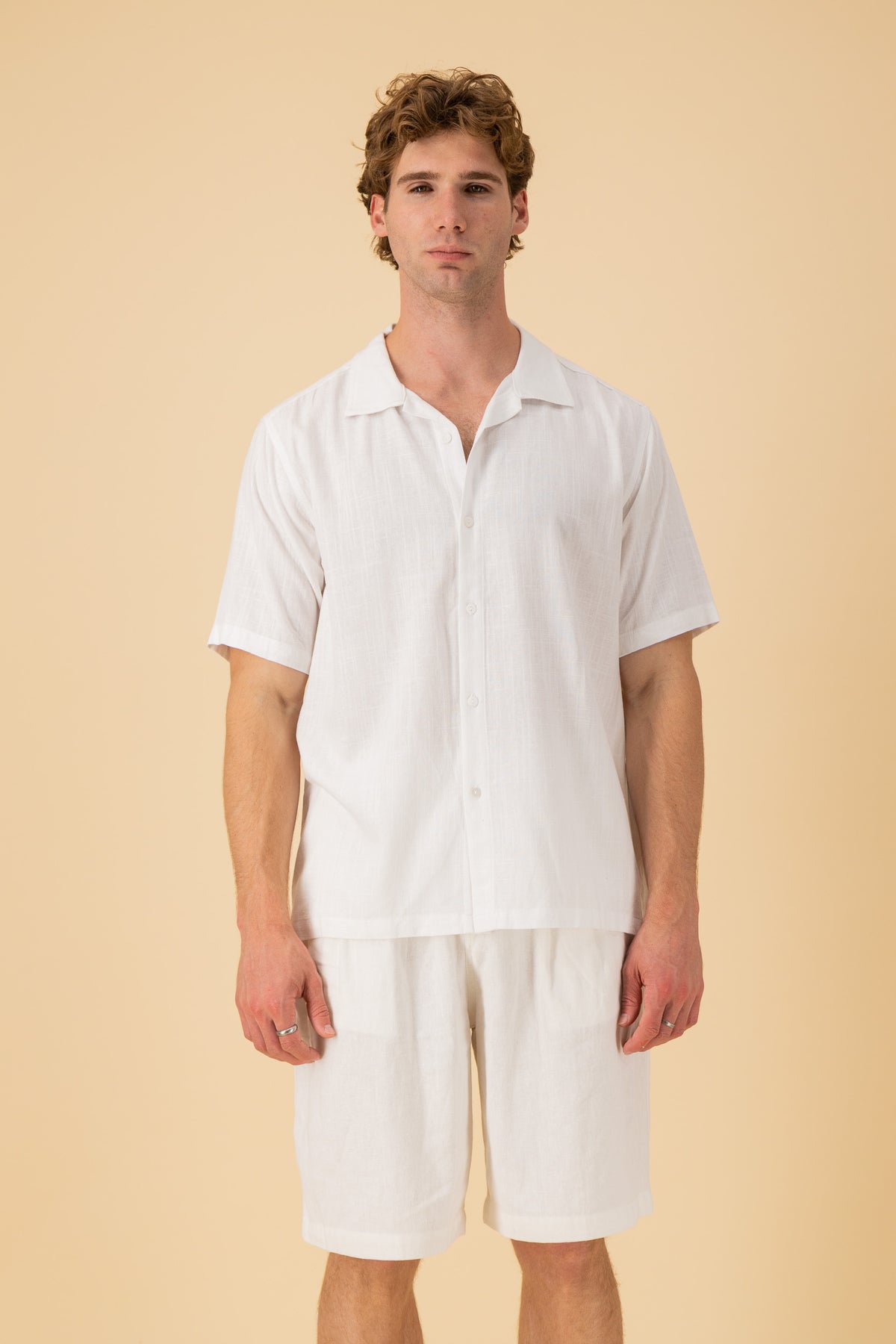 SS Shirt Linen Viscose Slub Off-White, front view
