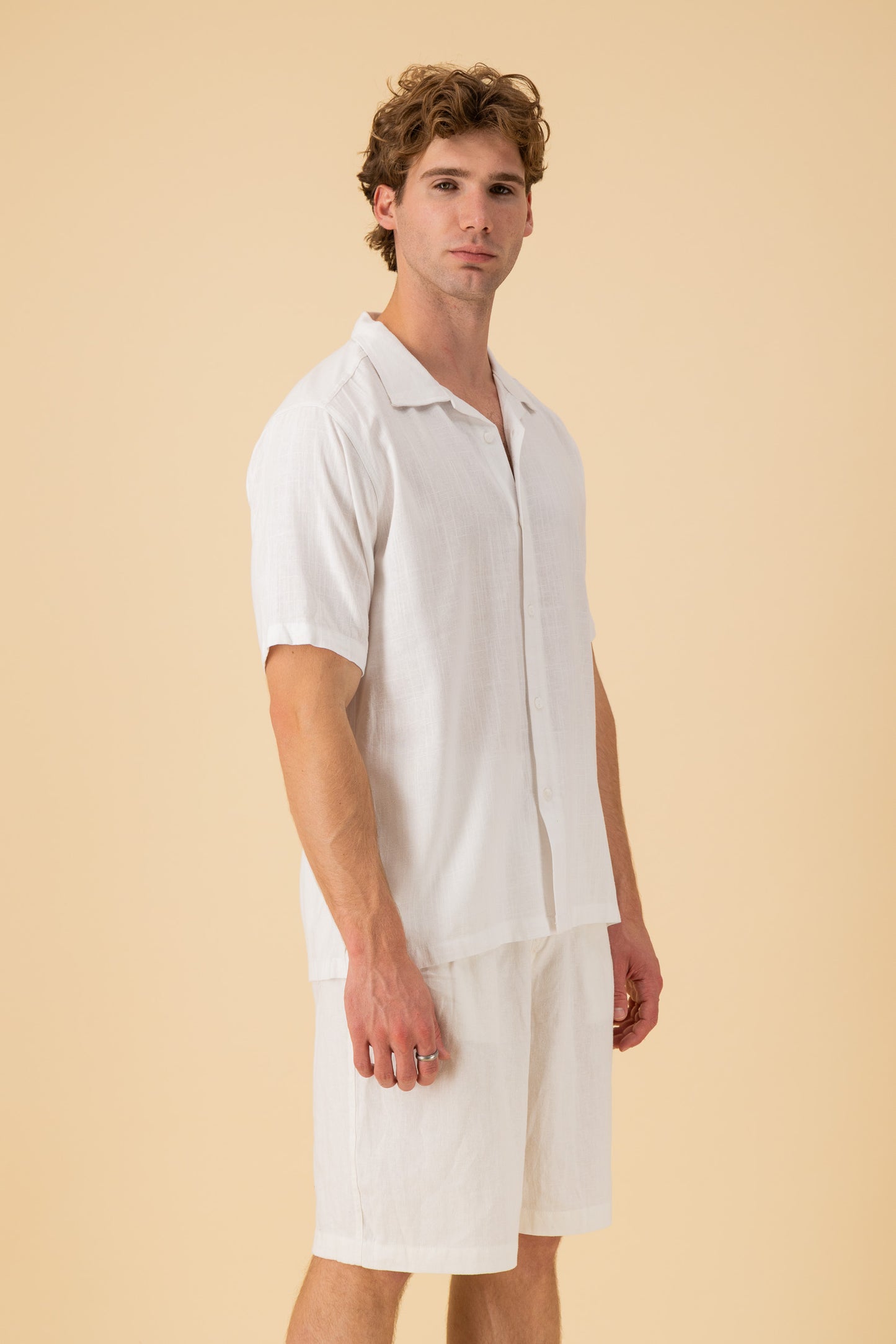 SS Shirt Linen Viscose Slub Off-White, side view