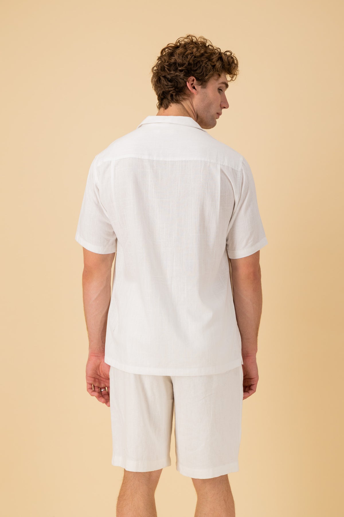 SS Shirt Linen Viscose Slub Off-White, back view