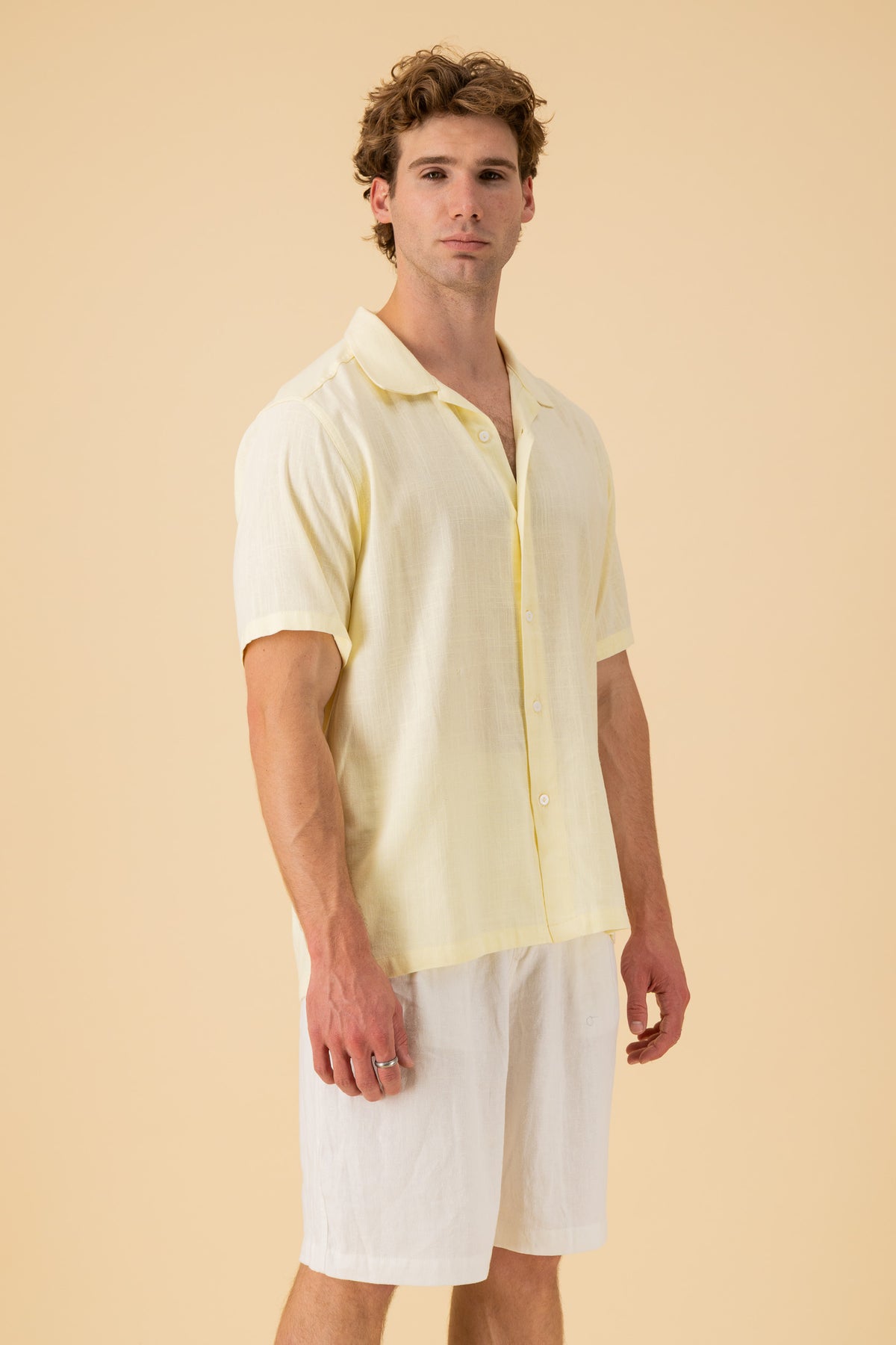 SS Shirt Linen Viscose Slub Pale Yellow, side view