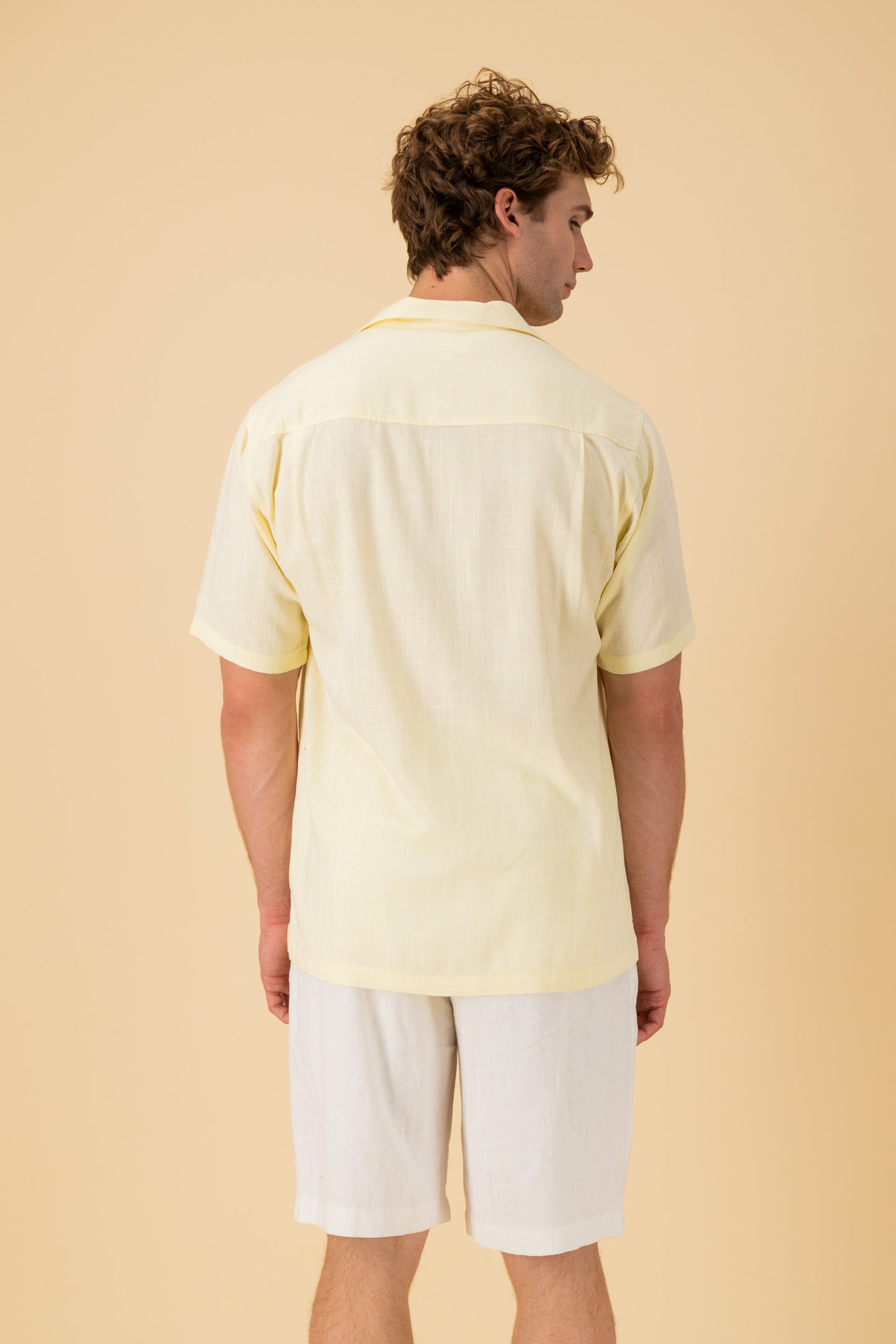 SS Shirt Linen Viscose Slub Pale Yellow, back view