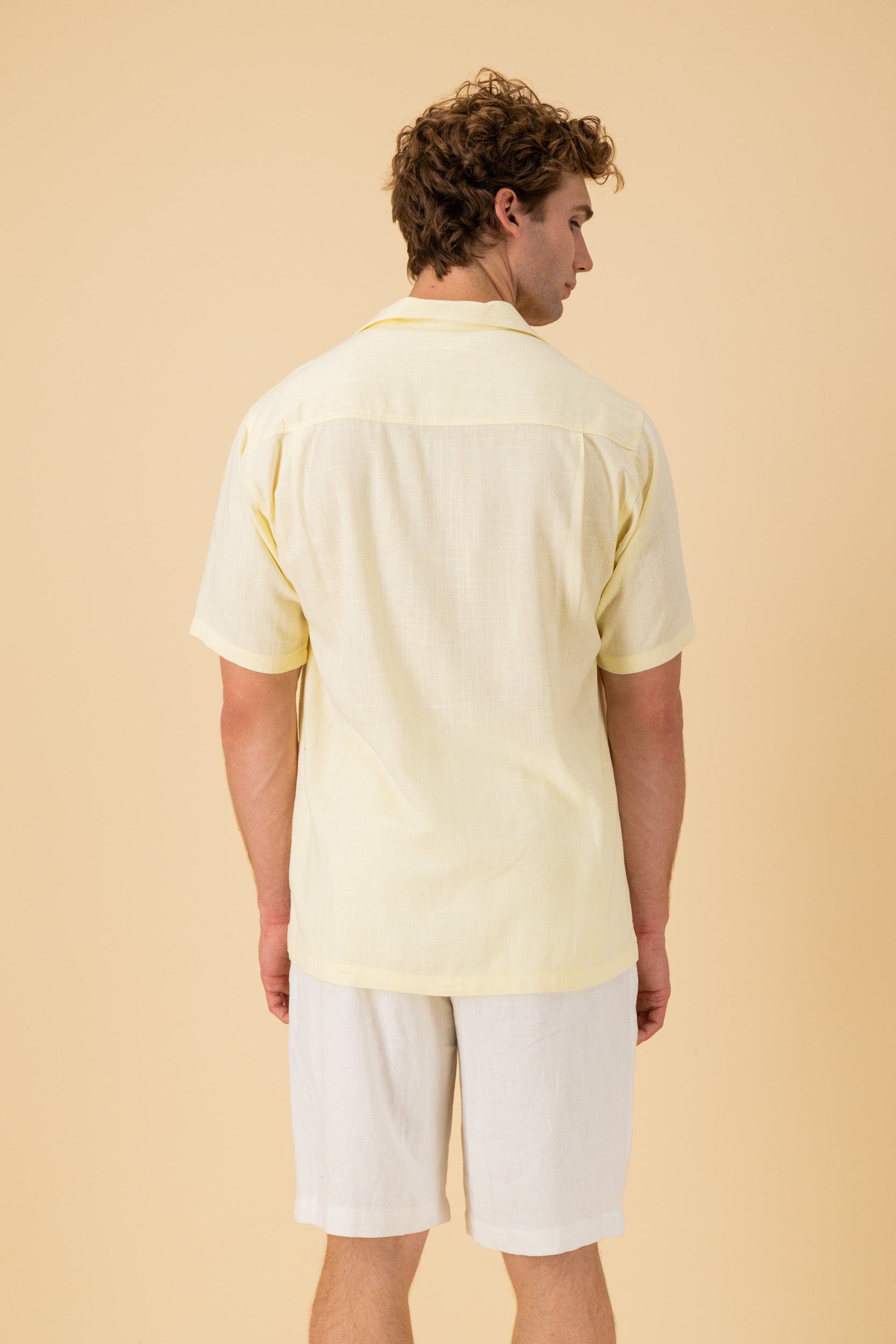 SS Shirt Linen Viscose Slub Pale Yellow, back view