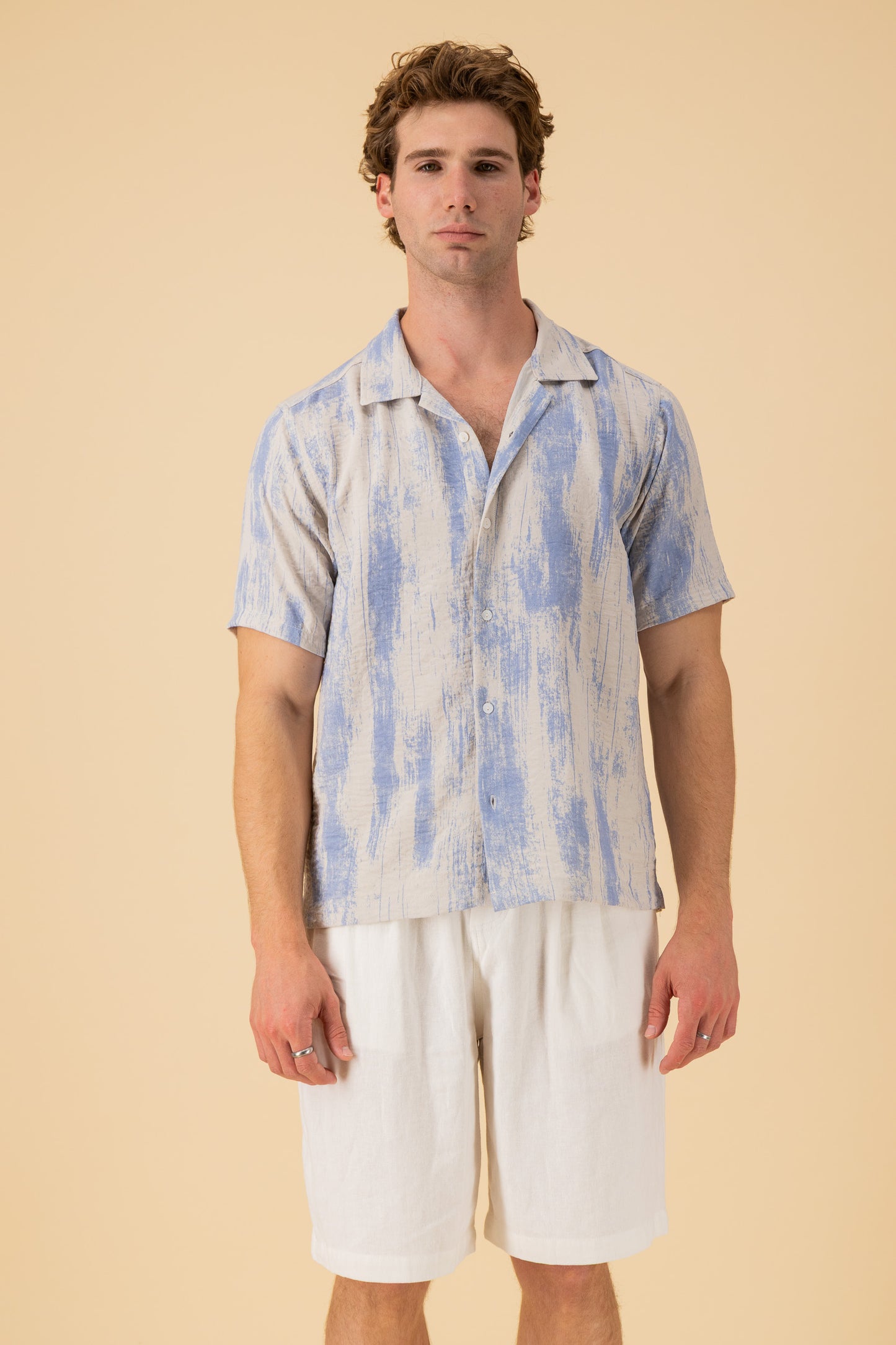 SS Shirt Nylon Rayon Paint Sky, front view