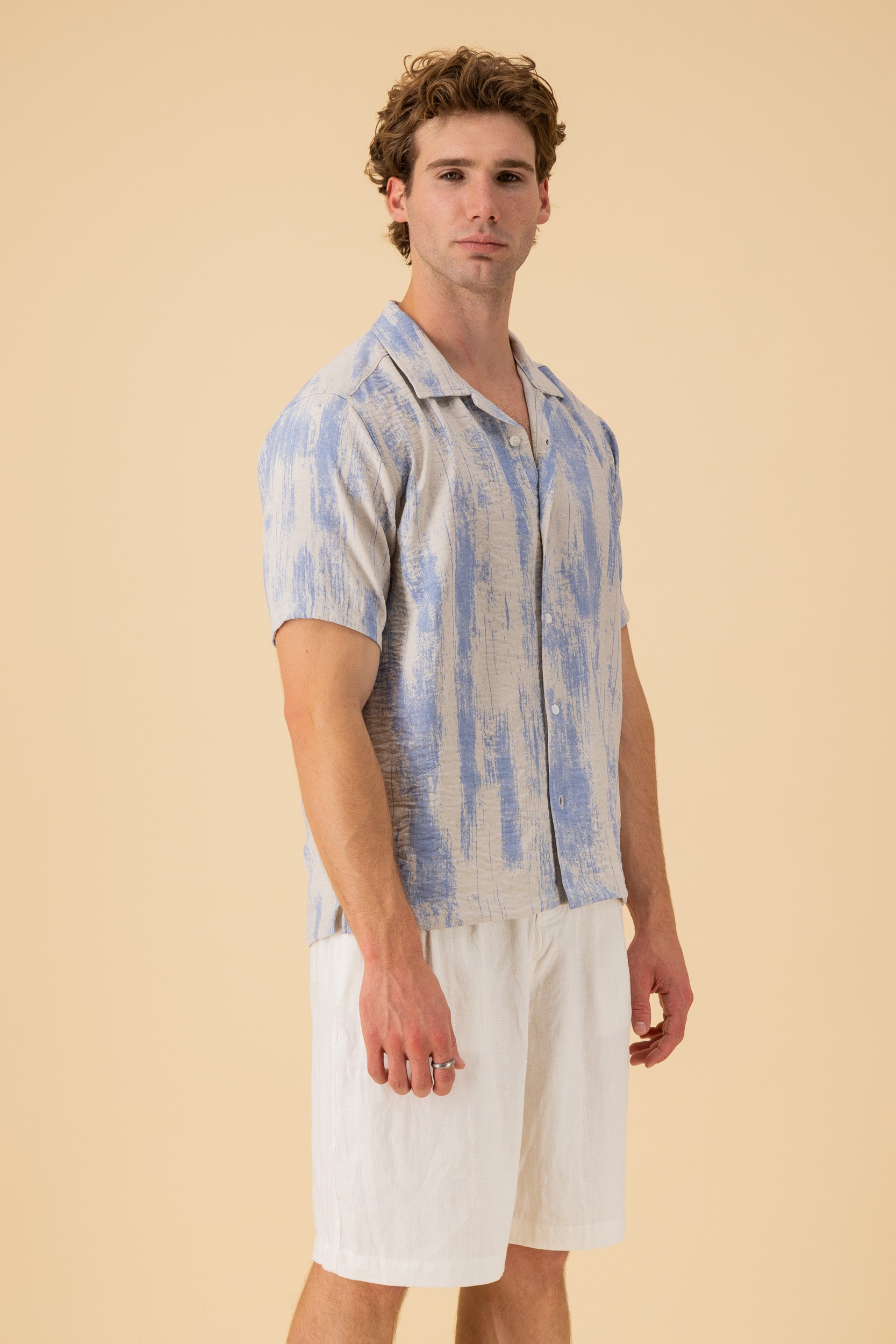 SS Shirt Nylon Rayon Paint Sky, side view