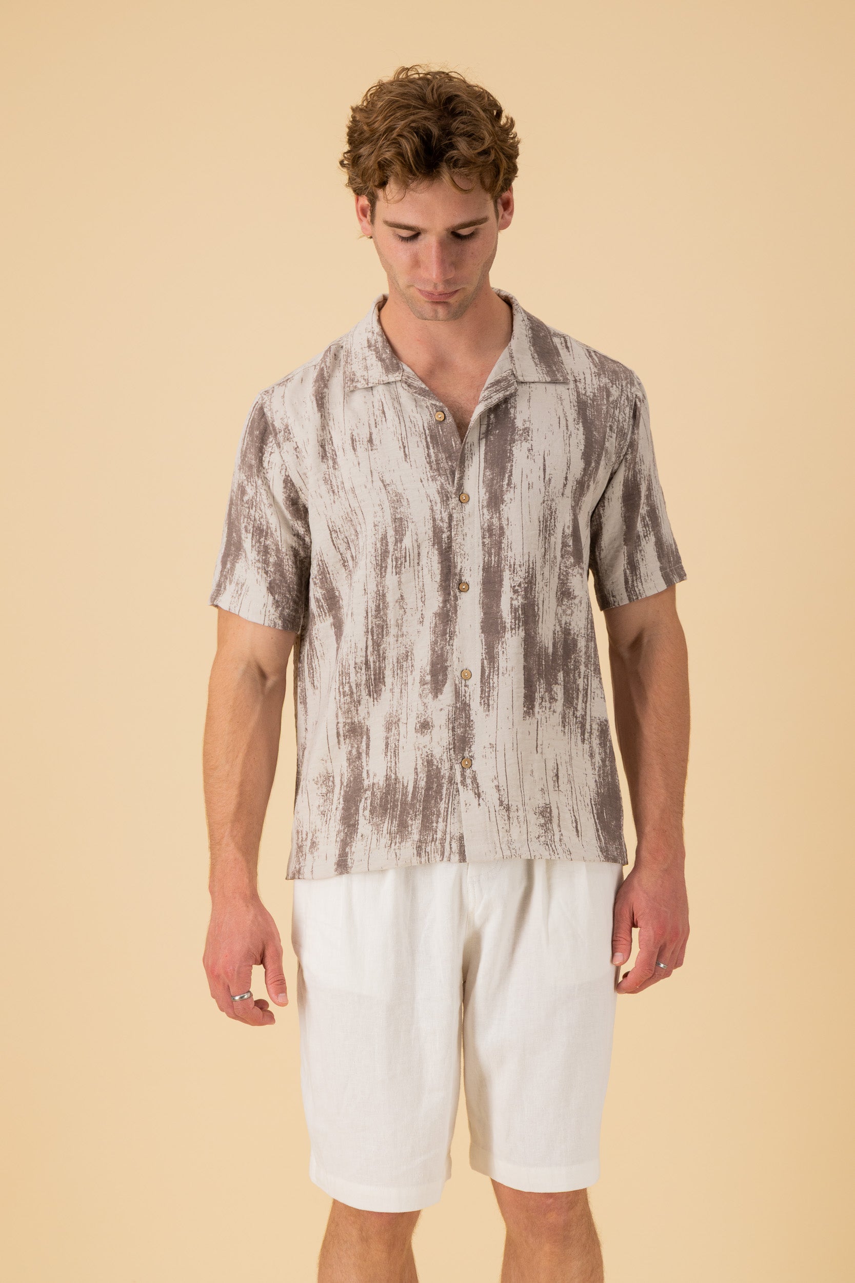 SS Shirt Nylon Rayon Paint Taupe, front view