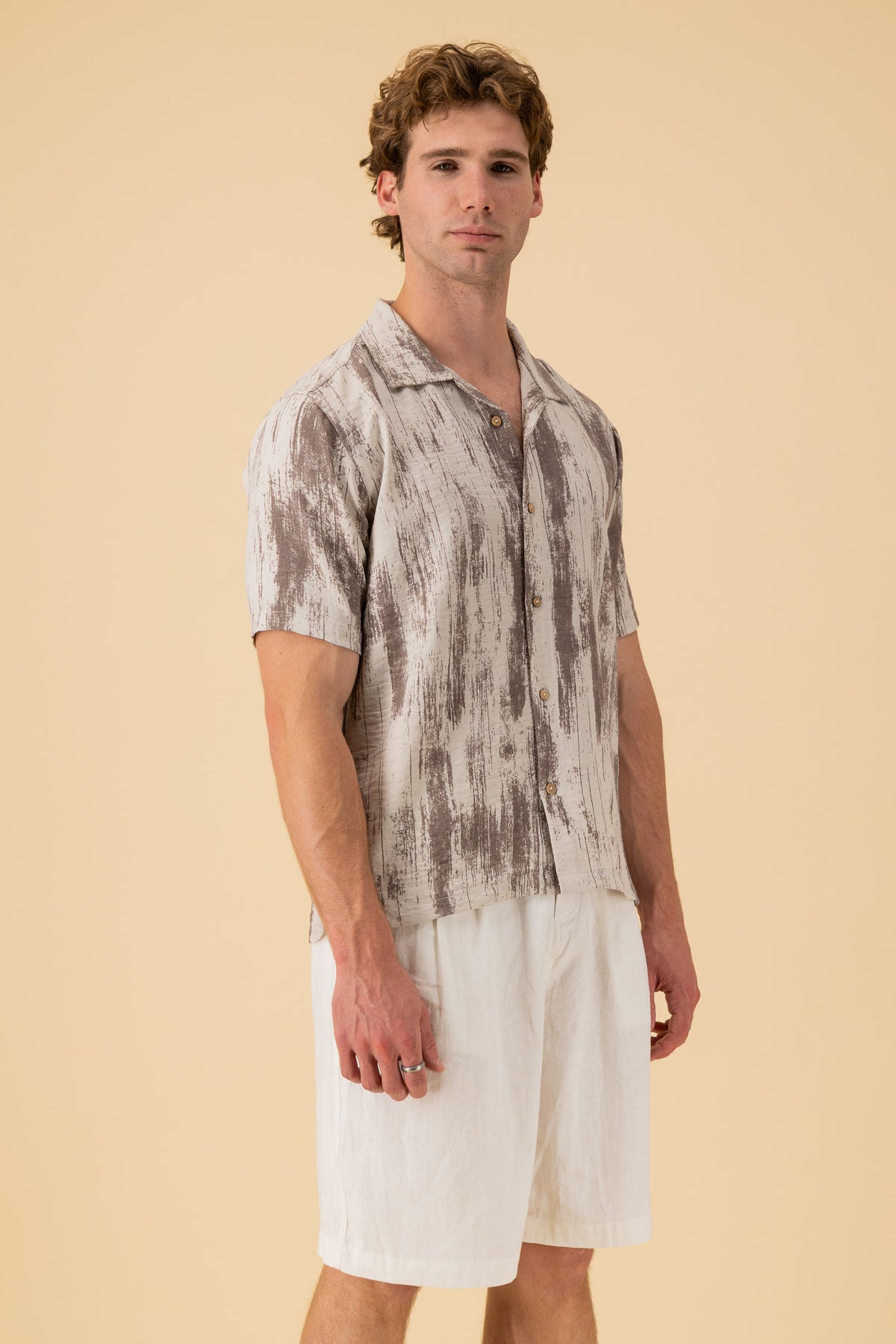 SS Shirt Nylon Rayon Paint Taupe, side view