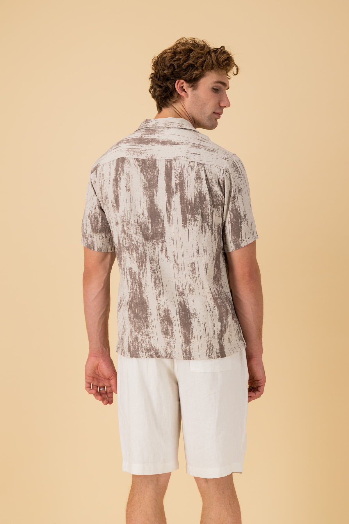 SS Shirt Nylon Rayon Paint Taupe, back view