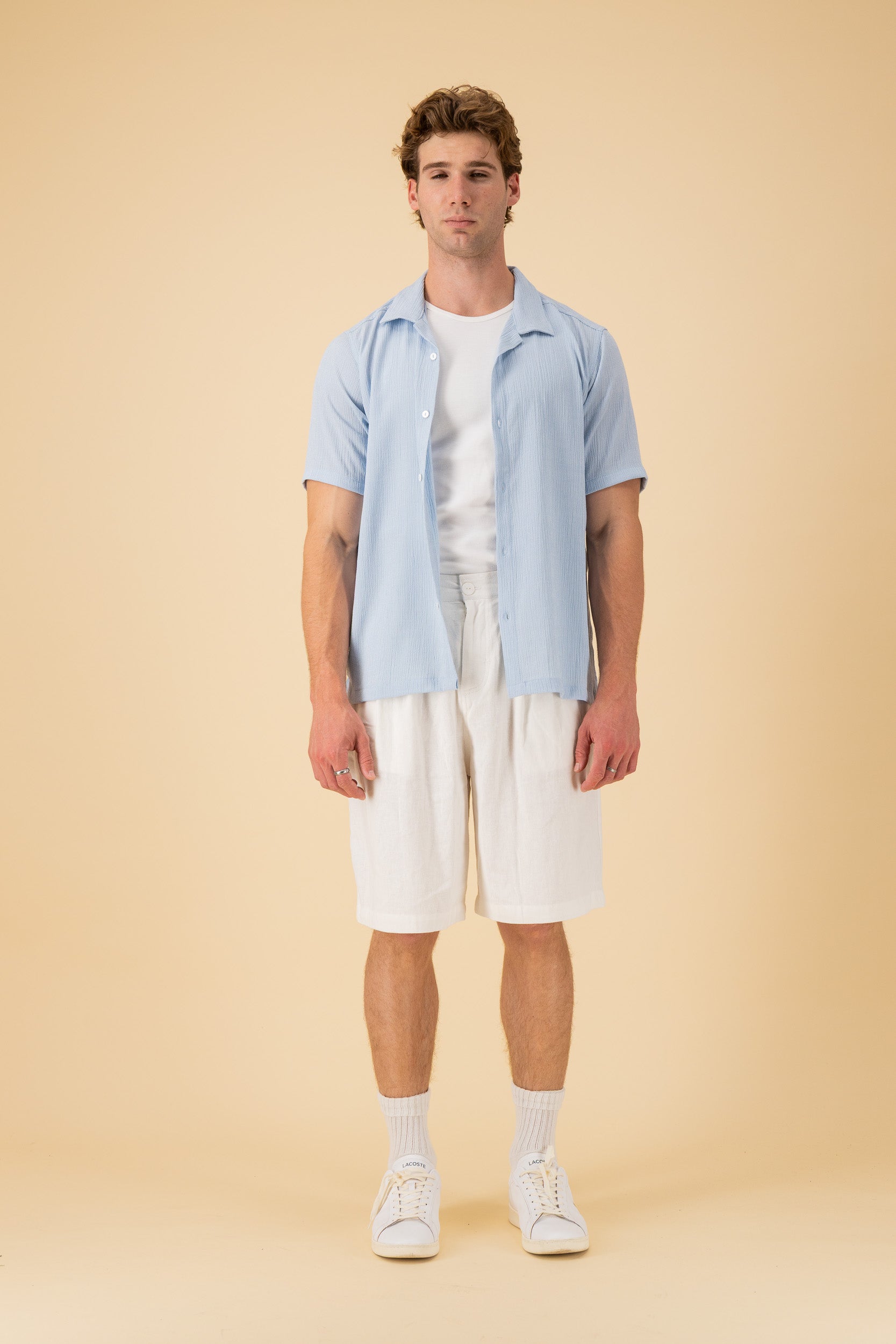 SS Shirt Poly Viscose Gingham Sky, alternate view