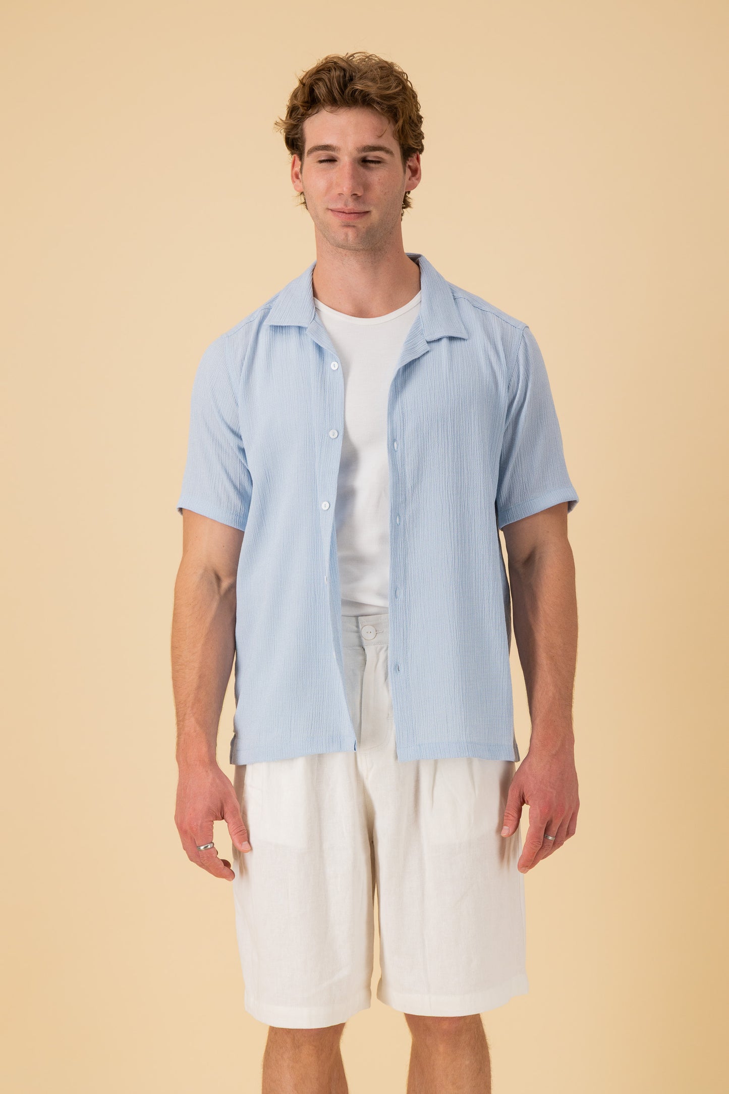 SS Shirt Poly Viscose Gingham Sky, alternate view