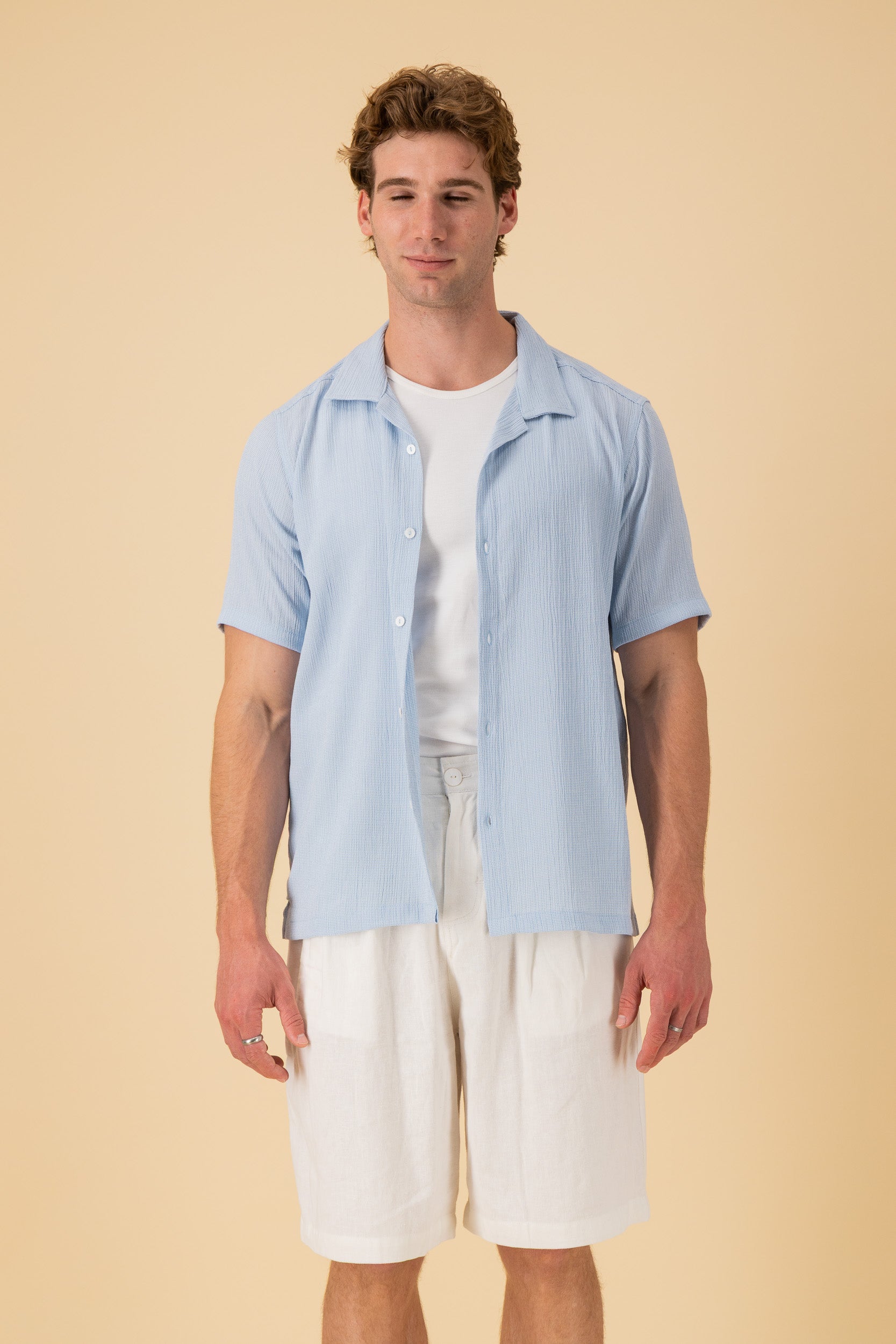 SS Shirt Poly Viscose Gingham Sky, alternate view