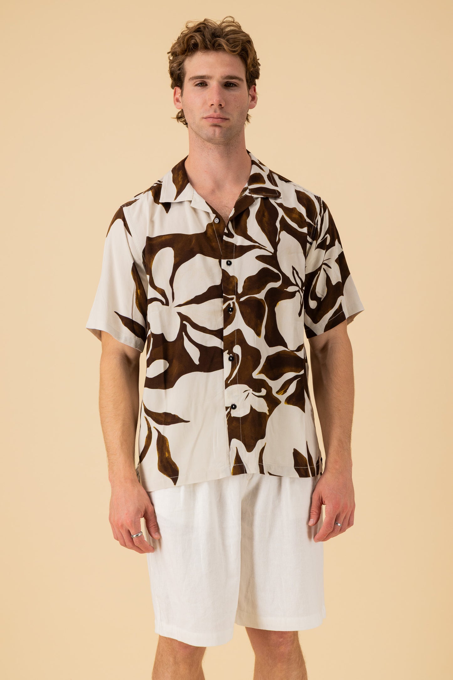 SS Shirt Viscose Big Brown Floral, front view